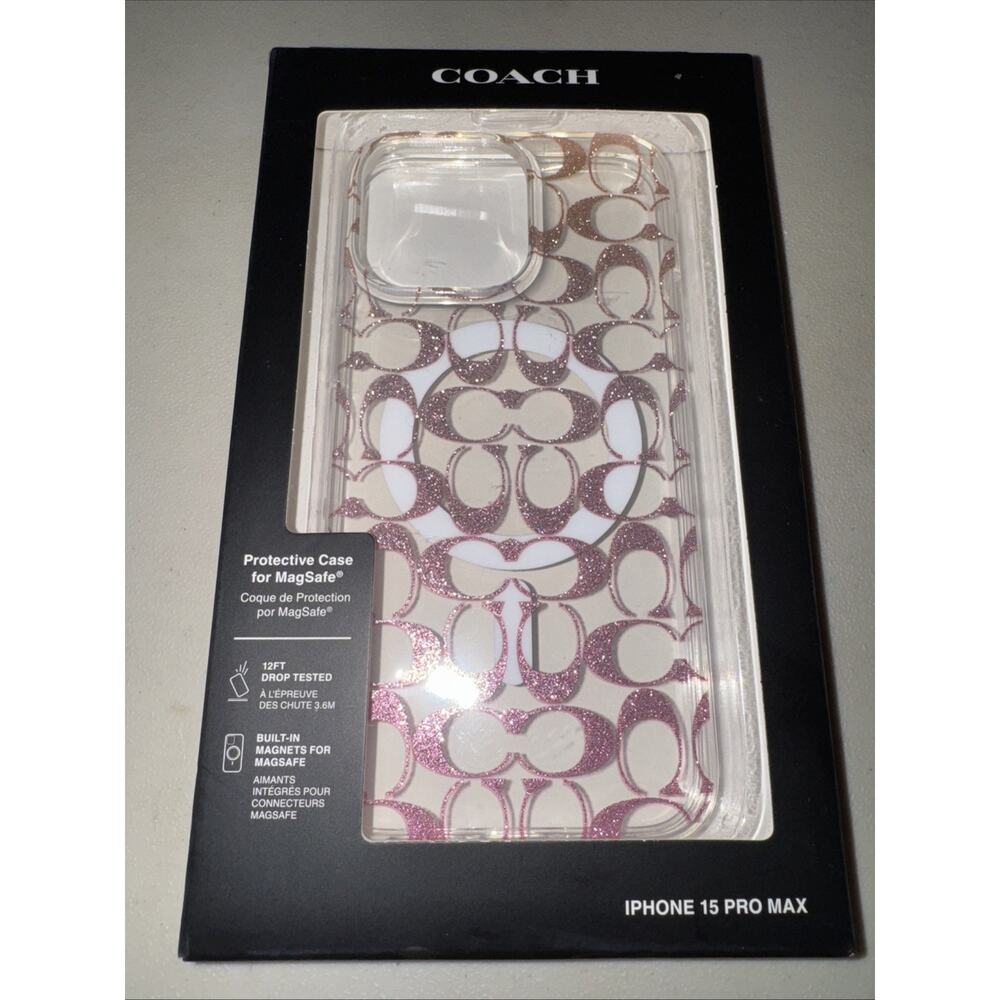 Coach Protective Case with Magsafe For iPhone 15 Pro Max Logo Ombré Pink